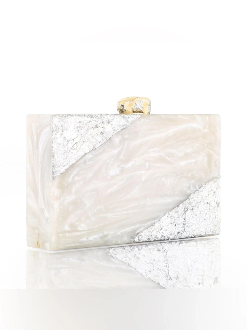MINTSA Gold Foil & White Marble Resin Acrylic Clutch Evening Minimal Small Bag